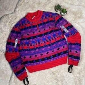 Vintage Spyder Half Zip Sweater Pullover Ski Size Medium Red Purple Black